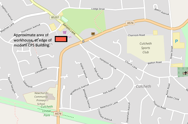 Location of Culcheth Workhouse Open Street Map
